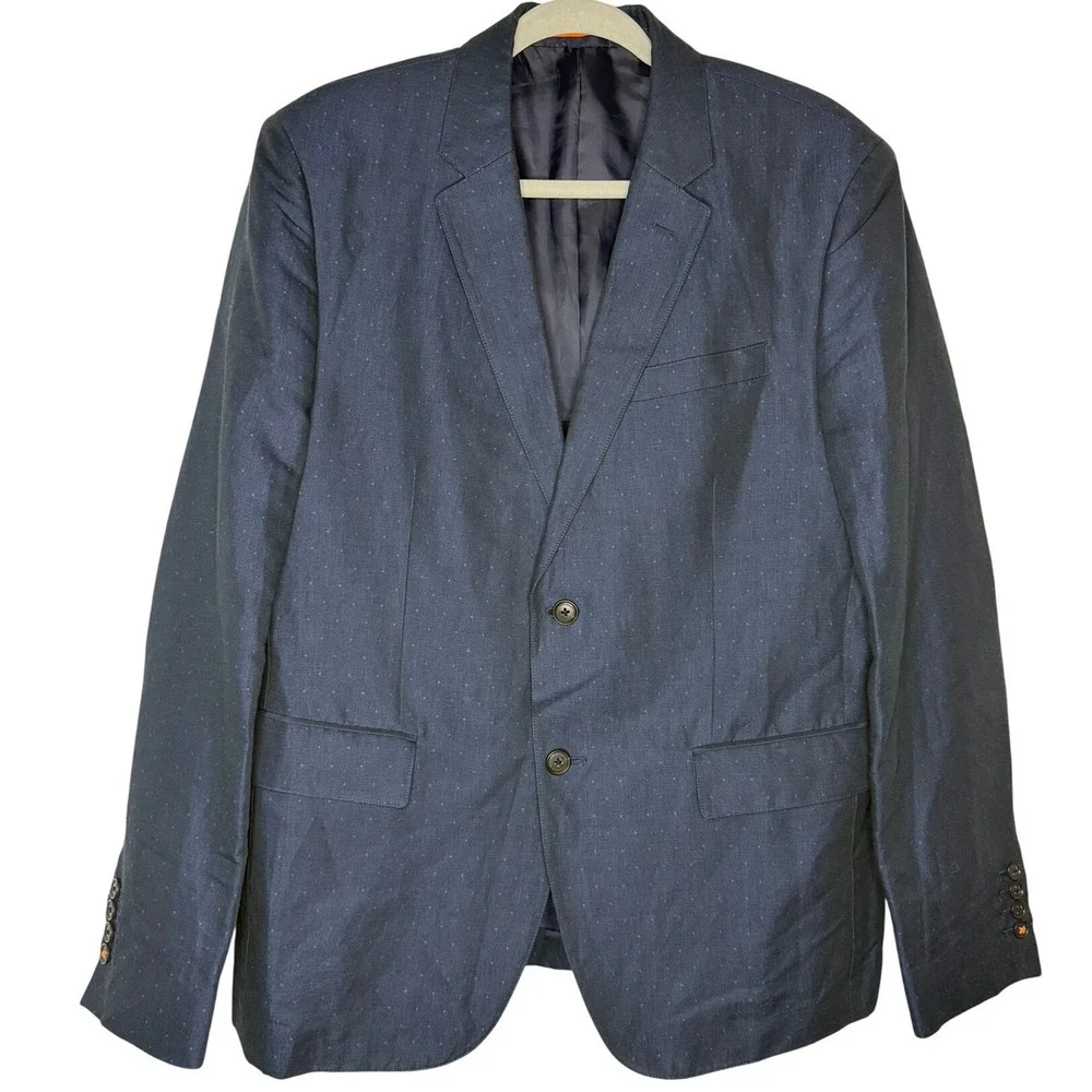 Jack Spade Blazer Mens 42R Navy Blue Linen Cotton Micro Dot Preppy Sport Coat